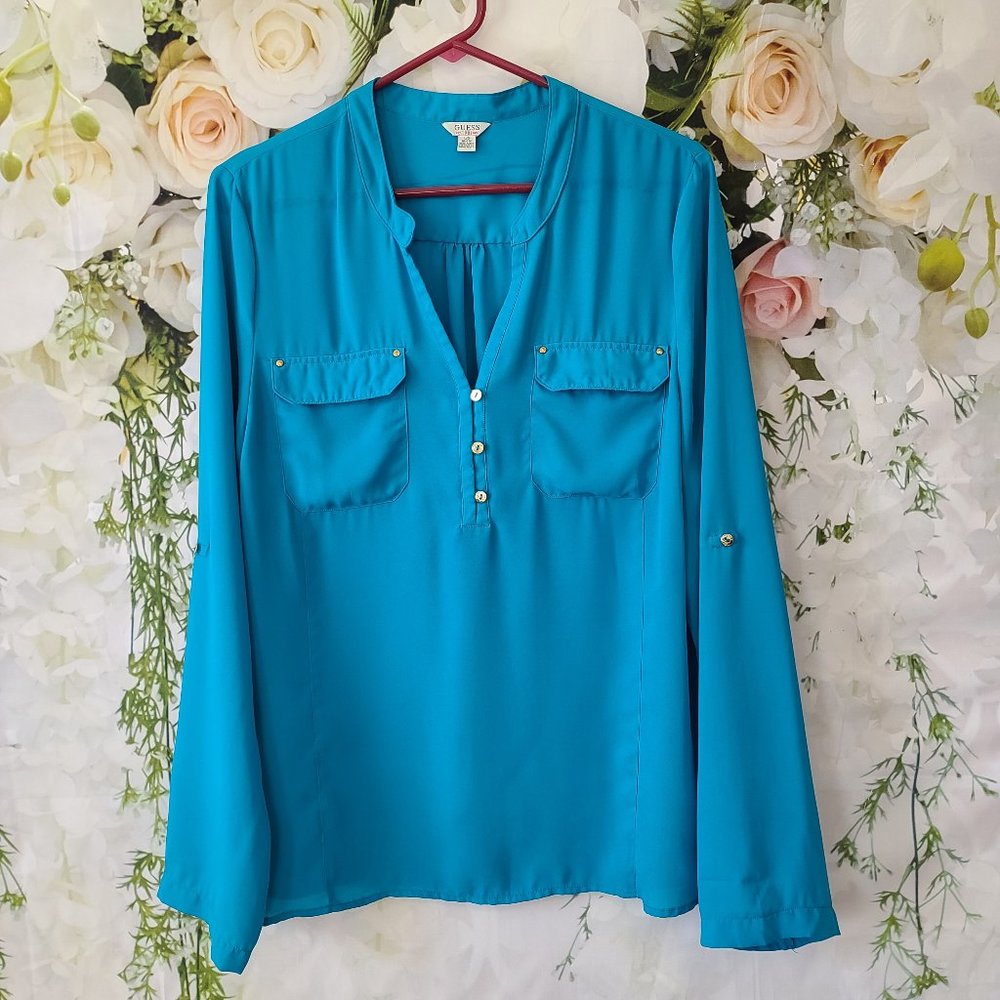 Guess Teal sheer blouse